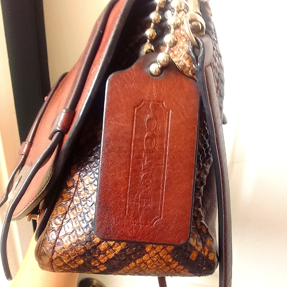 Coach handbag/cross body purse brown leather and snake skin. Silver zippers. - Picture 7 of 7